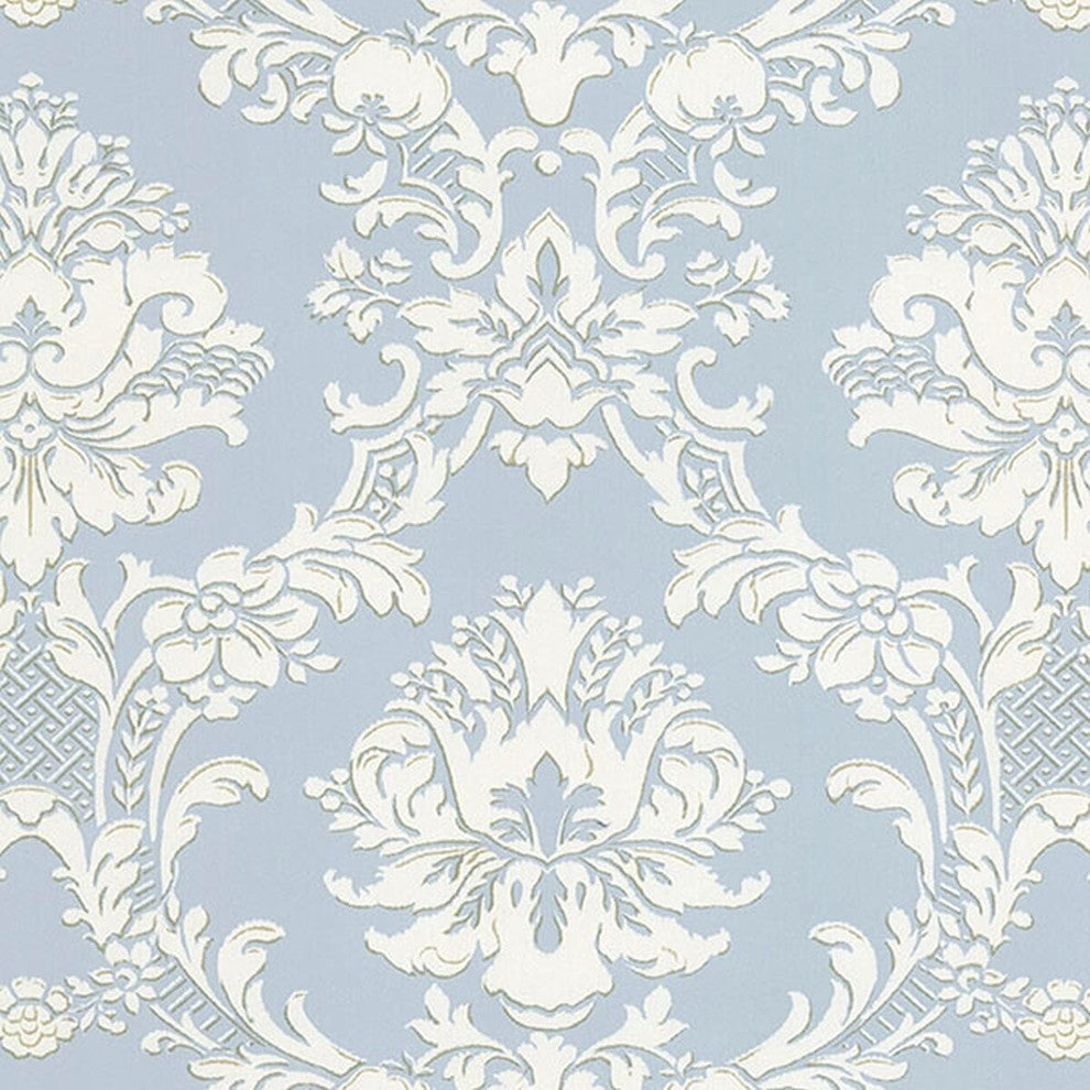 Stripes And Damasks, Classic Damask Stripes Light Blue Wallpaper Roll