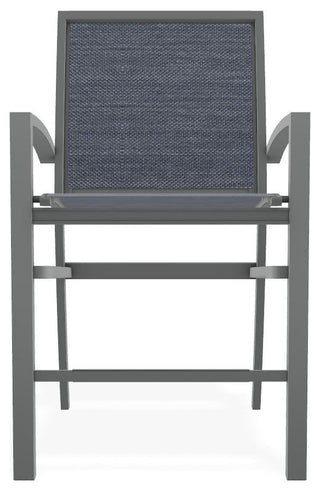 Kendall Sling Balcony Height Stackable Outdoor Stool, Augustine Denim/Graphite