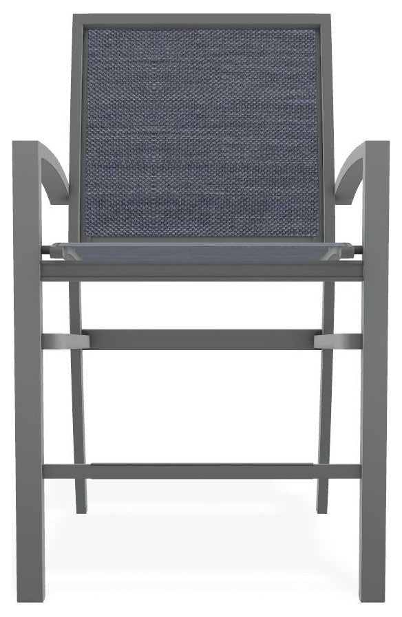 Kendall Sling Balcony Height Stackable Outdoor Stool, Augustine Denim/Graphite