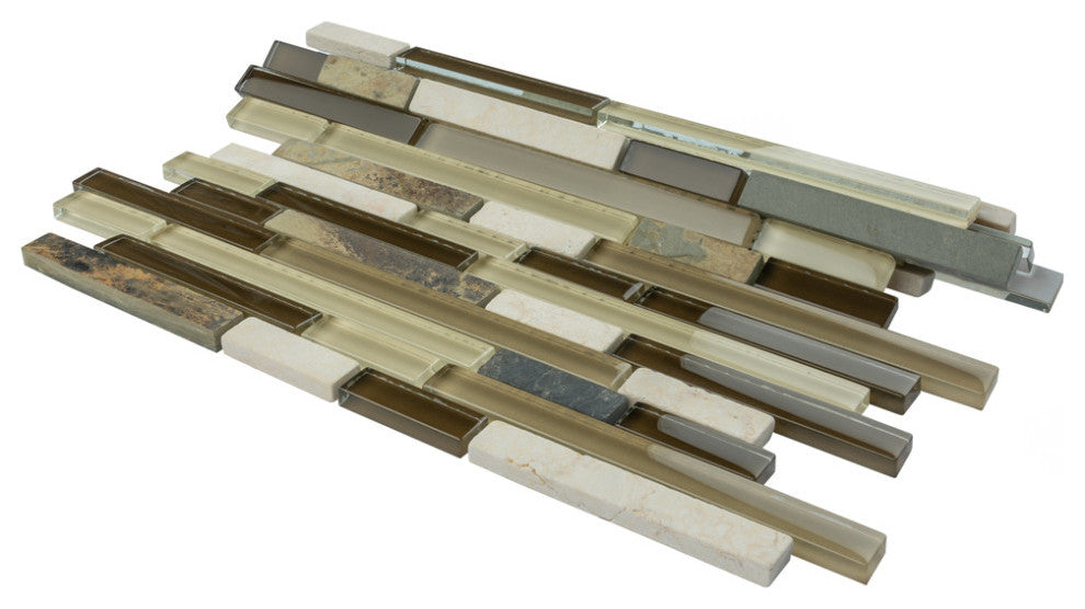 Tessera Piano Glass and Stone Mosaic Wall Tile, Brixton, Nassau