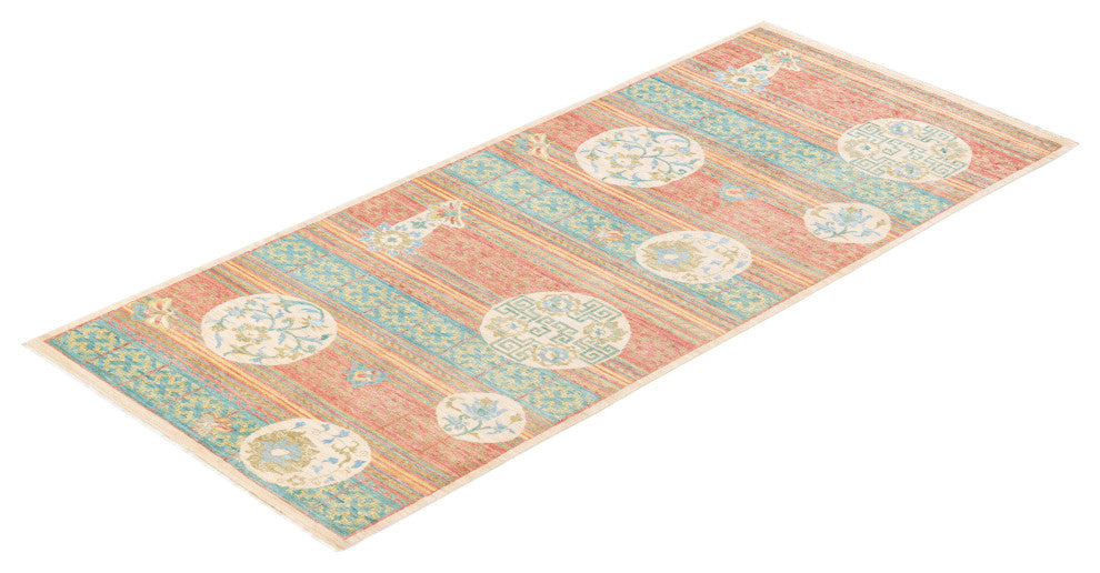 Eclectic, One-of-a-Kind Hand-Knotted Area Rug Green, 4'4"x9'10"