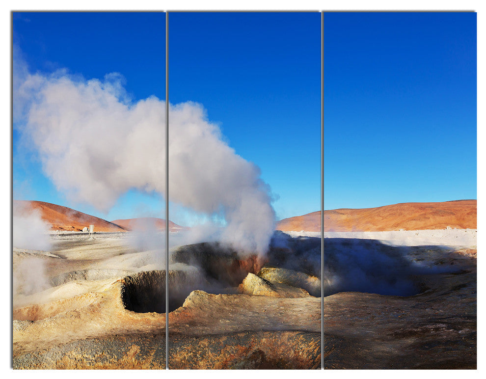 Geyser Sol De Manana Bolivia, Landscape Triptych Canvas Art, 36x28, 3 Panels