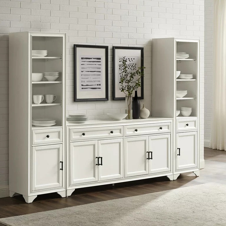 Modern Farmhouse Entertainment Center, Sideboard & 2 Bookcase, Distressed White