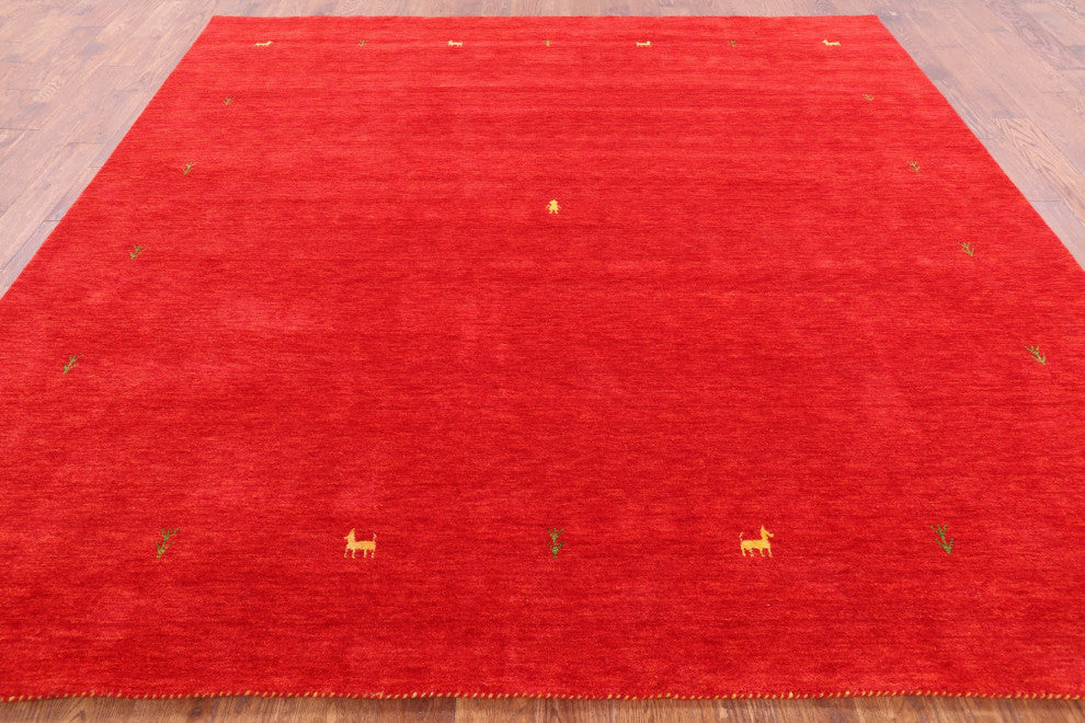9' Square Hand-Knotted Persian Gabbeh Wool Rug Q4307