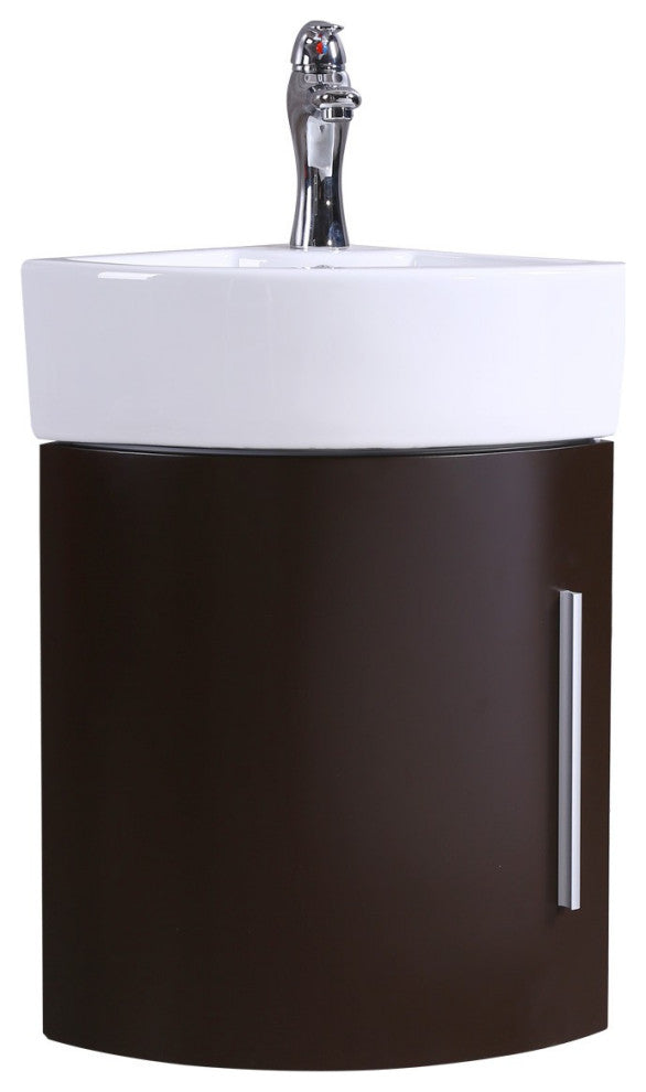 White Corner Vanity Cabinet Sink Oak Finish with Faucet Drain and Overflow