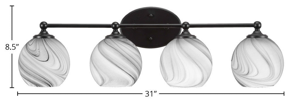 Capri 4-Light Bath Bar, Matte Black/Onyx Swirl