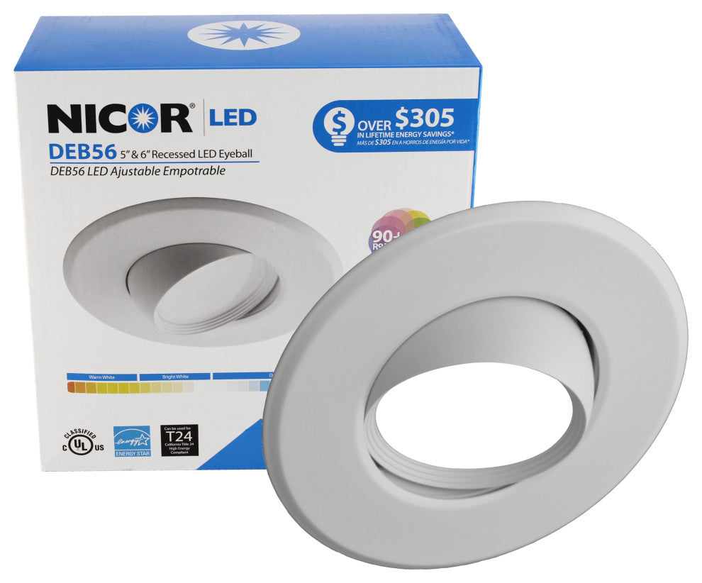 NICOR LED Eyeball Downlight Kit for 5 and 6 inch housings, Dimmable, 3000k