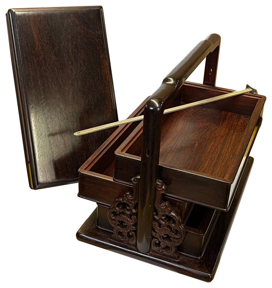 Chinese Oriental Natural Zitan Wood Wedding Basket Box Hws2548
