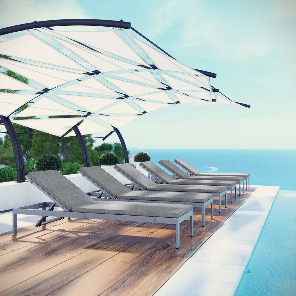 Shore Chaise with Cushions Outdoor Patio Aluminum, Set of 6