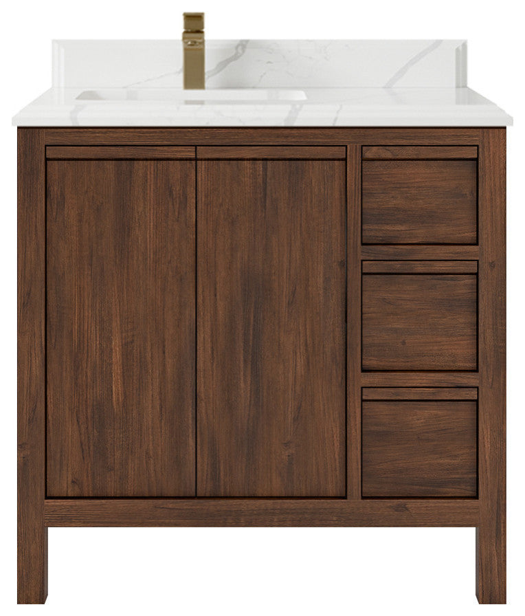 Elizabeth 36 Left Offset Bath Vanity in Dark Walnut Teak 1.5" Calacatta Laza