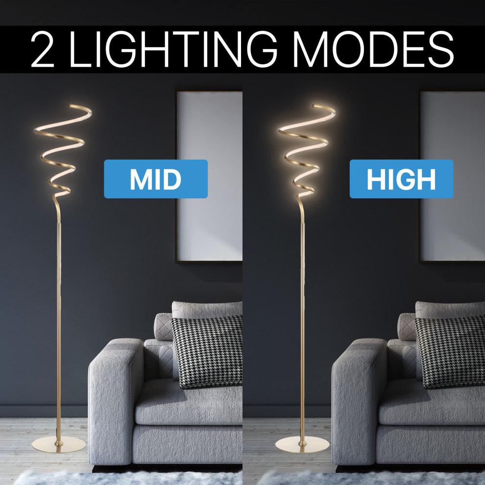 Scribble 60.5" Modern Metal Integrated LED Floor Lamp, Gold