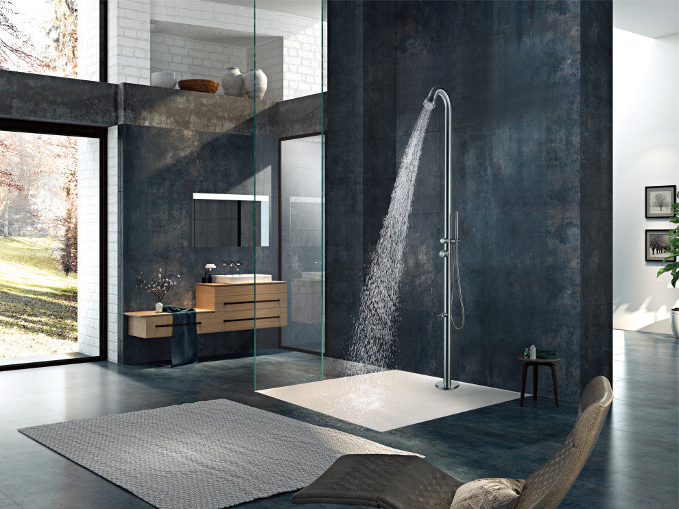 HEATGENE Outdoor Shower With Showerhead, Wand Hand Shower and Foot Spout Rinse,
