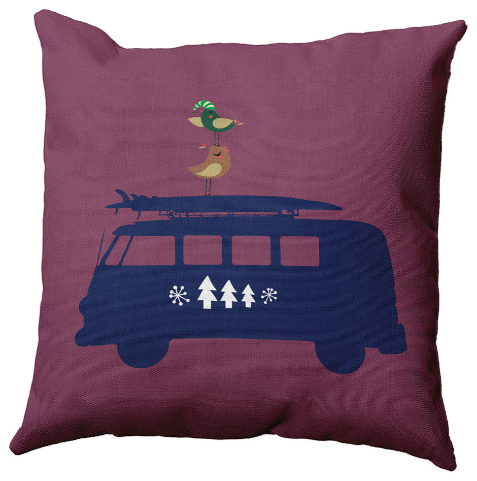 Christmas Surf Bird Accent Pillow, Passion Flower, 16"x16"