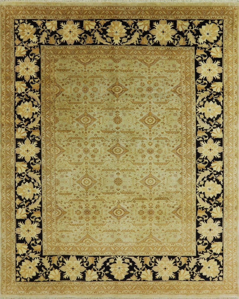 Oriental Hand Knotted Peshawar Black Border Area Rug 9'x11, W1911