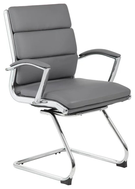 Elegant Office Chair, Chrome Plated Frame & Unique Channeled Mid Back, Gray