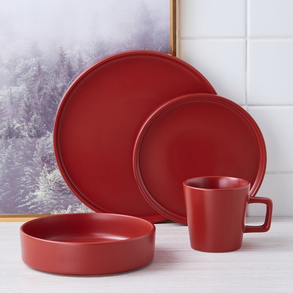 Stone Lain Cleo Stoneware 16 Piece Dinnerware Set, Red