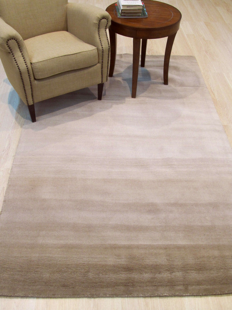 Handmade Wool Beige Transitional Stripe Horizon Rug, 7'9x9'9