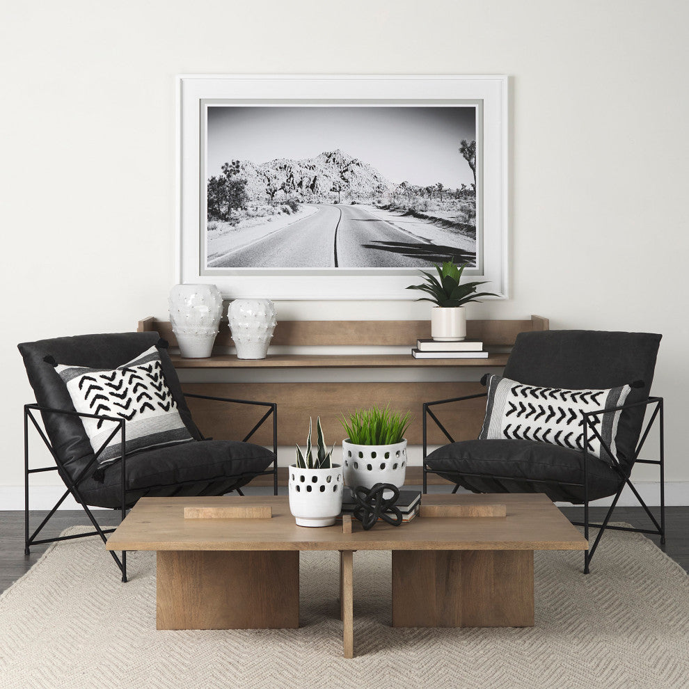 Kimia White and Black Herringbone Fabric With Fringed Decorative Pillow Cover