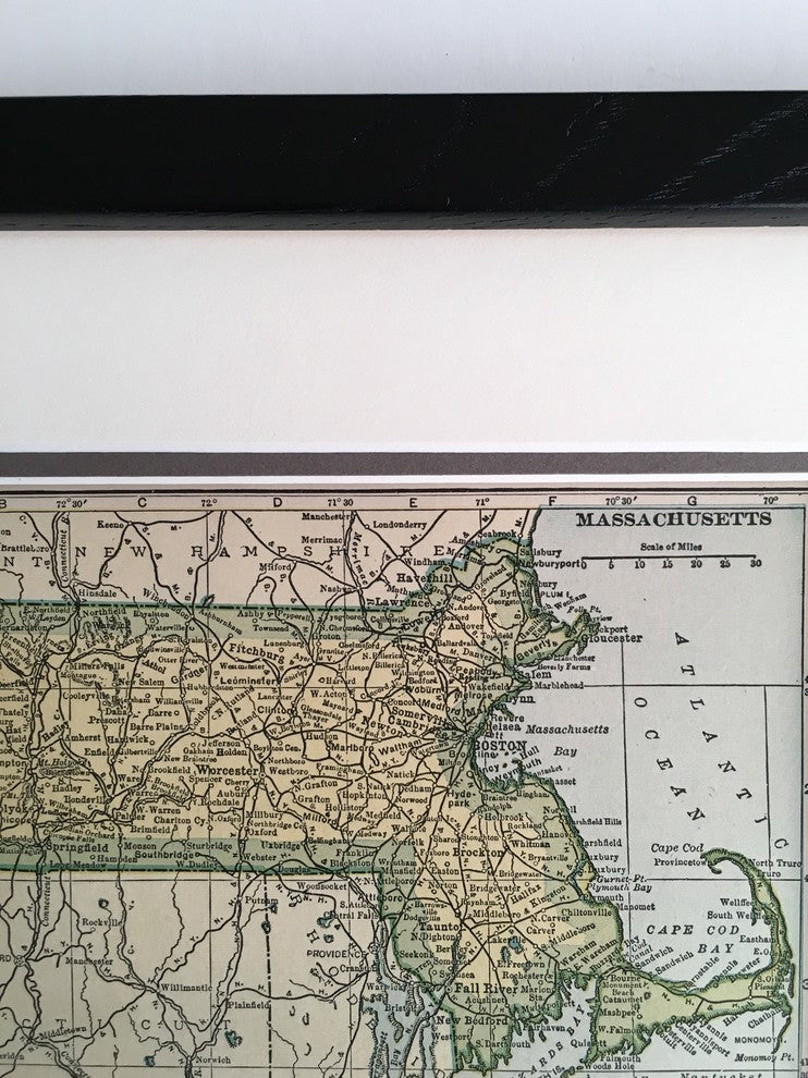 Vintage Massachusetts Map, Framed Original MA State Map- Authentic 1920s