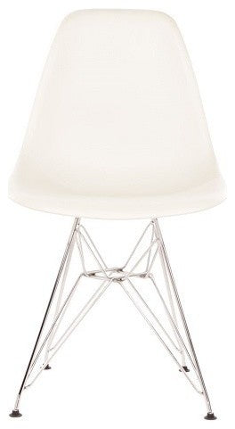 Set of 4 DSR White Mid Century Modern Dining Shell Chair, Steel Eiffel Legs