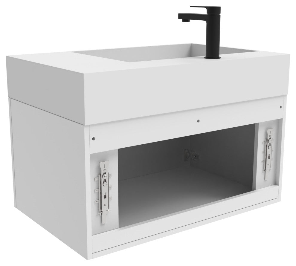 CastelloUSA Amazon 30" Left Wall Mounted Bathroom Vanity Set, White, White Top, Black Handles