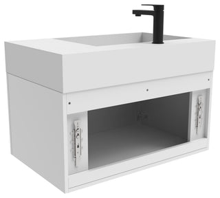 CastelloUSA Amazon 30" Left Wall Mounted Bathroom Vanity Set, White, White Top, Black Handles