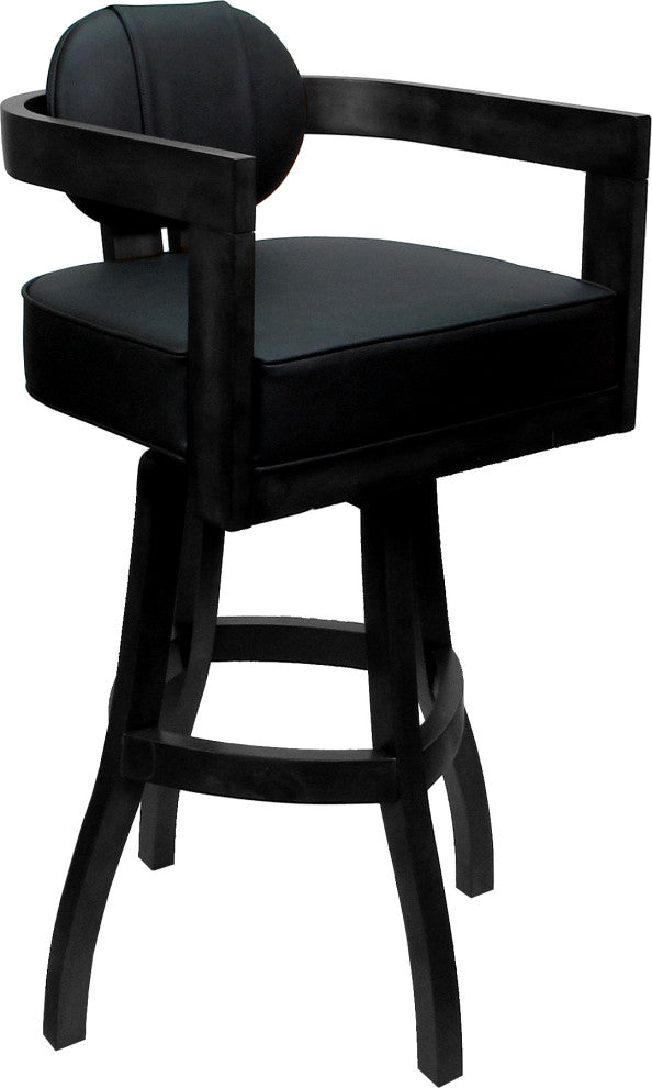 Swivel Wood Bar Stool Kadir Plus on S-Base, Black Vinyl - Black, 30"