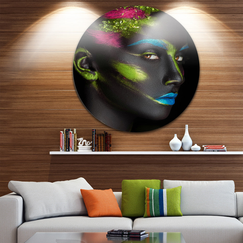 Dark-Skinned Girl With Make-Up, Portrait Disc Metal Wall Art, 11"