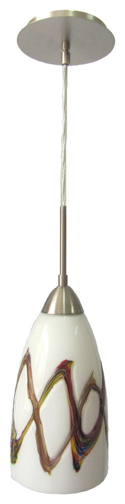 Art Glass 1-Light Mini Pendant With Picasso Glass, Satin Nickel