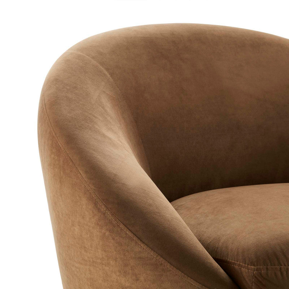 Armchair Swivel Accent Chair, Black Brown, Velvet, Modern, Lounge Hospitality