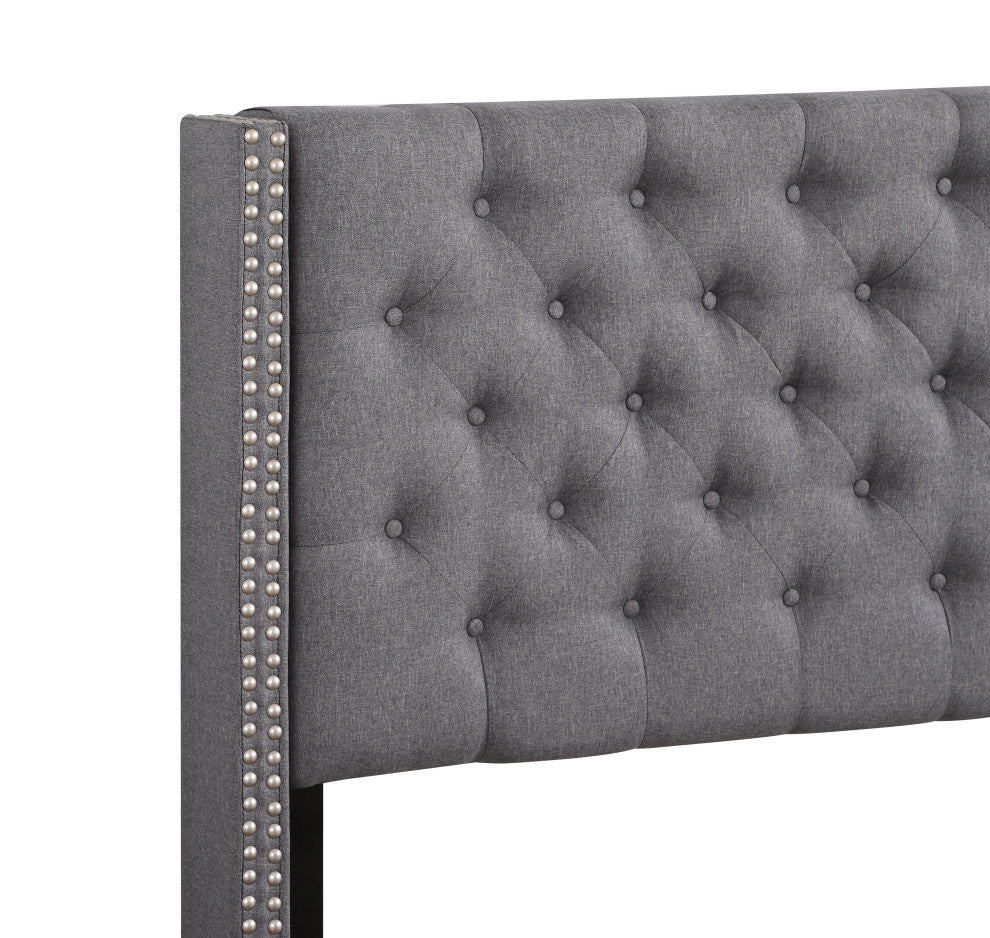 Miranda Upholstered Twill Bed, Light Gray, King