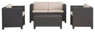 GDF Studio Venice Outdoor 4-Piece Wicker Sofa Set With Cushions