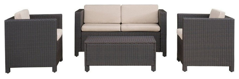 GDF Studio Venice Outdoor 4-Piece Wicker Sofa Set With Cushions