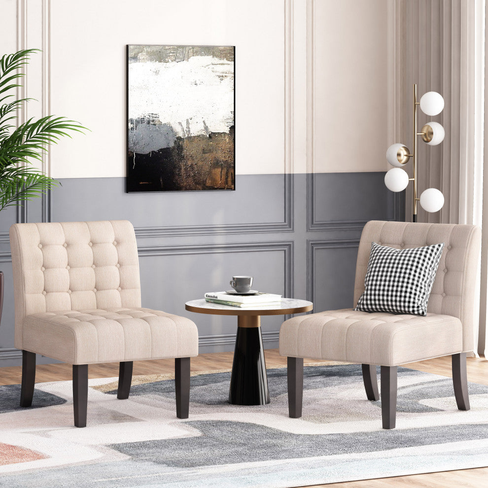 Mulligan Fabric Tufted Slipper Chairs, Set of 2, Beige + Matte Black