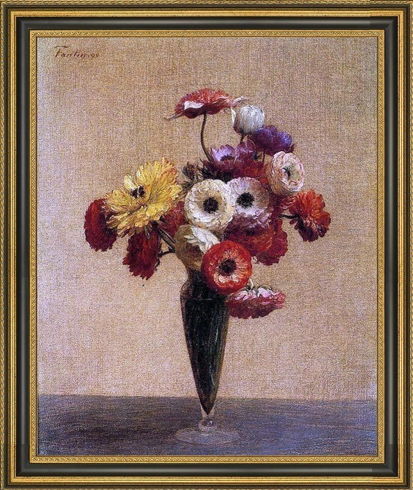 Henri FantinLatour Anemones and Buttercups Framed Premium Canvas Print, 16"x20"