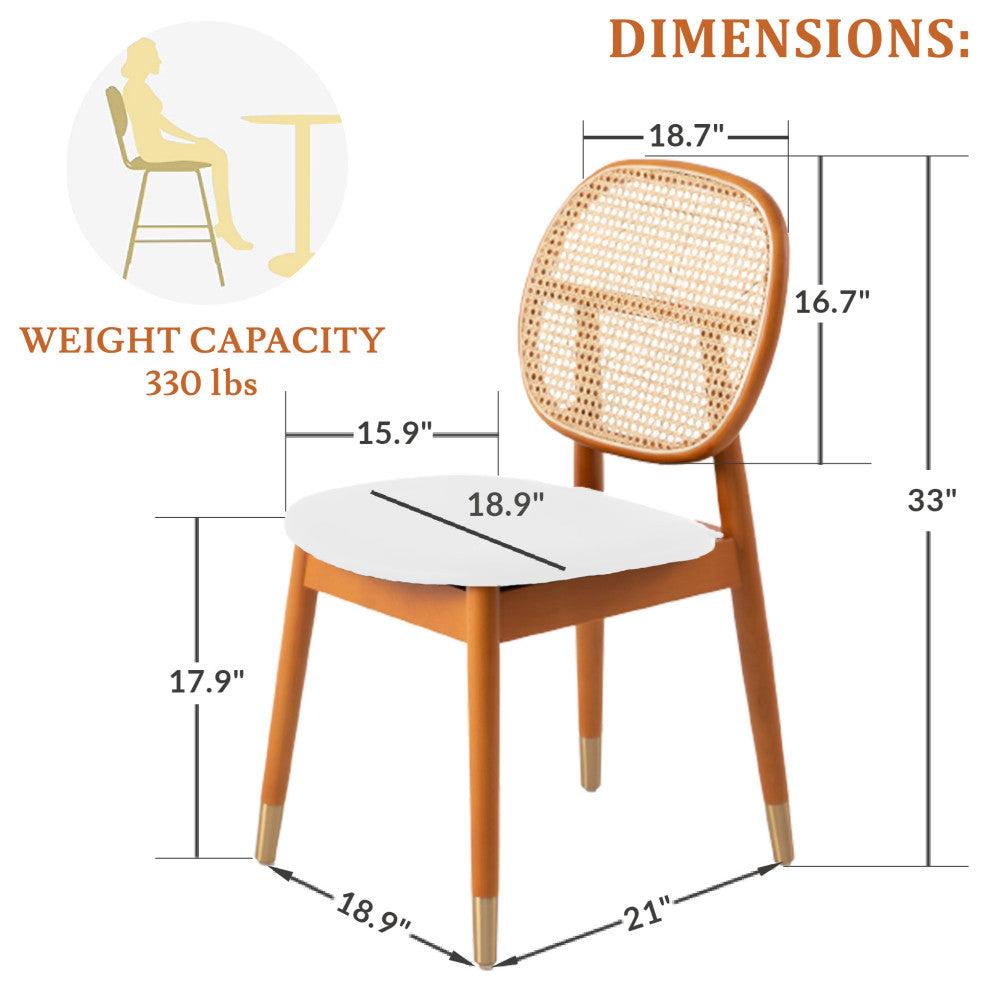 LeisureMod Holbeck Modern Dining Chair with Wood Legs and Wicker Back, White