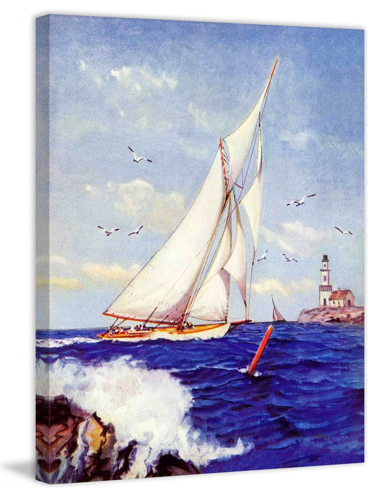 "Sailing by the Lighthouse" Painting Print on Canvas by Albert B. Marks