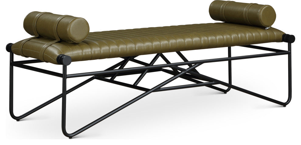 Gatsby Vegan Leather Upholstered Bench, Olive