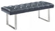 Plaza Contemporary Bench in Gray Faux Leather and Brushed Stainless Steel Finish