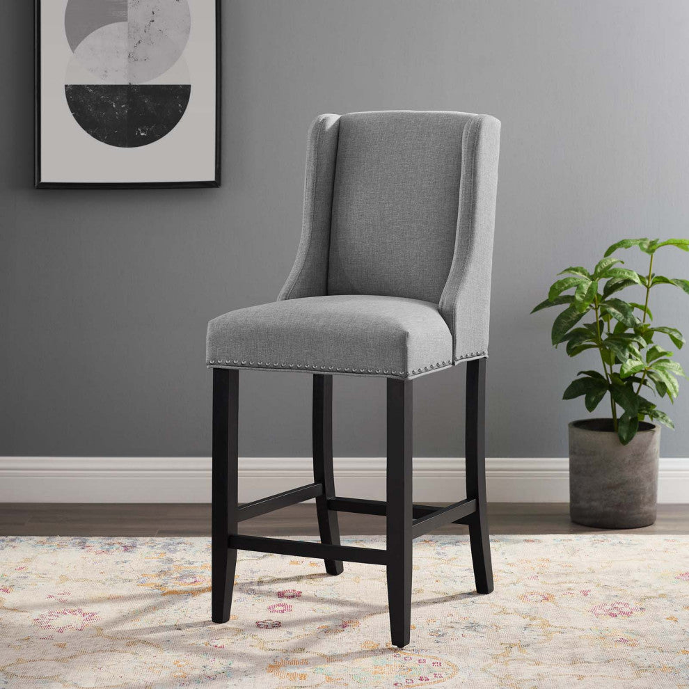 Counter Stool Chair, Fabric, Wood, Gray, Modern, Bar Cafe Bistro Restaurant