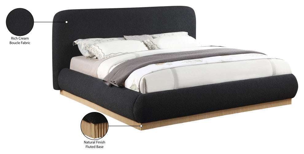 Rigby Boucle Fabric Upholstered Bed, Black, King, Natural