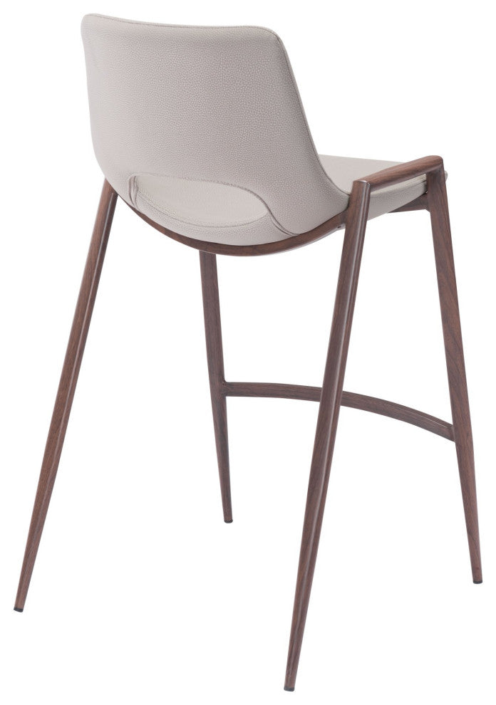 Counter Stool Chair, Set of 2, Faux Vinyl Leather, Steel, Beige, Walnut