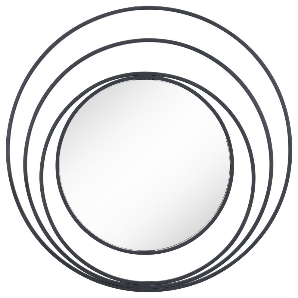 Frame Wall Mirror, Round, Glass, Steel Metal, Black, Bedroom Living