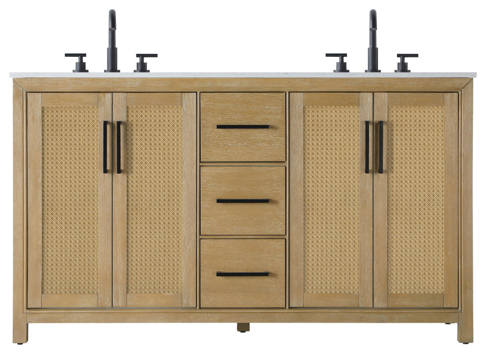 Home Living 60" Double Bathroom Vanity, Linen Oak