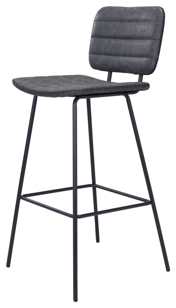 Bar Stool Chair Barstool, Set of 2, Faux Vinyl Leather, Steel, Vintage Black
