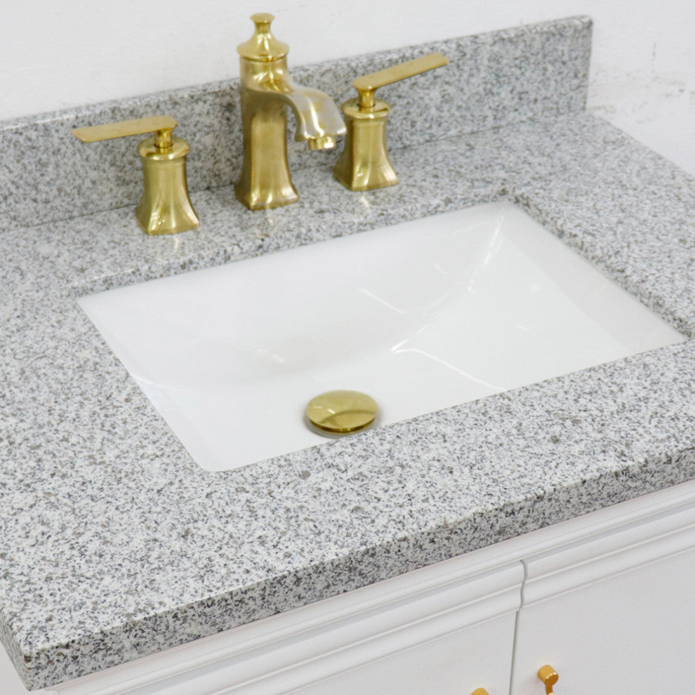 31" Single Vanity, White Finish With Gray Granite And Rectangle Sink