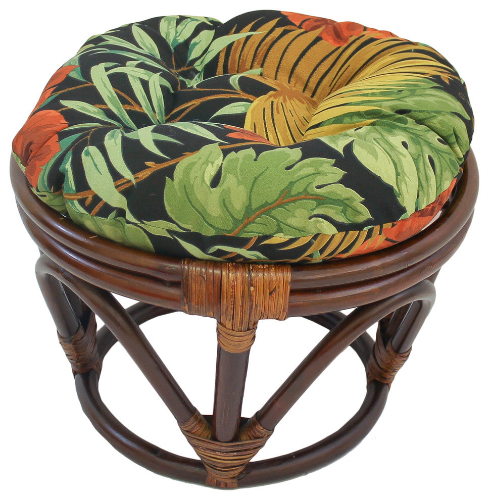 18" Round Spun Polyester Tufted Footstool Cushion, Tropique Raven