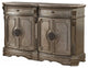 HomeRoots 19" X 68" X 42" Antique Champagne Server wWood Top
