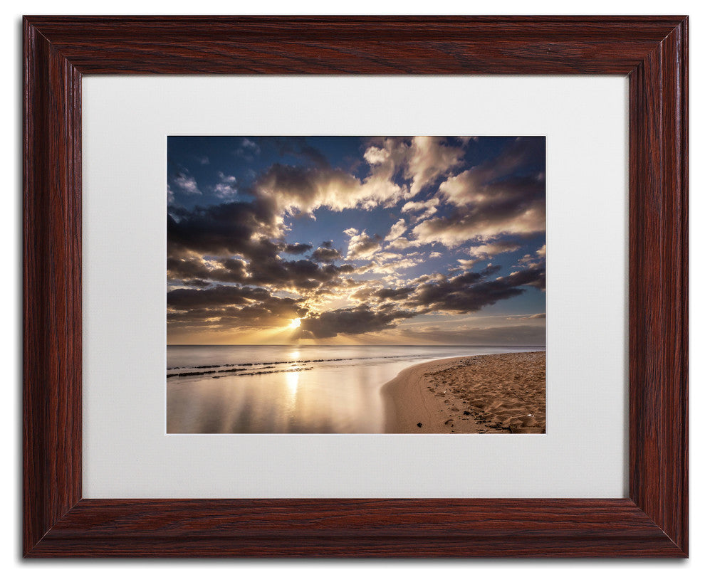 Pierre Leclerc 'Kauai Beach Sunrise' Matted Framed Art, Wood Frame, White, 14x11