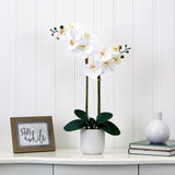 26in. Artificial Double Orchid Phalaenopsis with Decorative Vase (Real Touch)